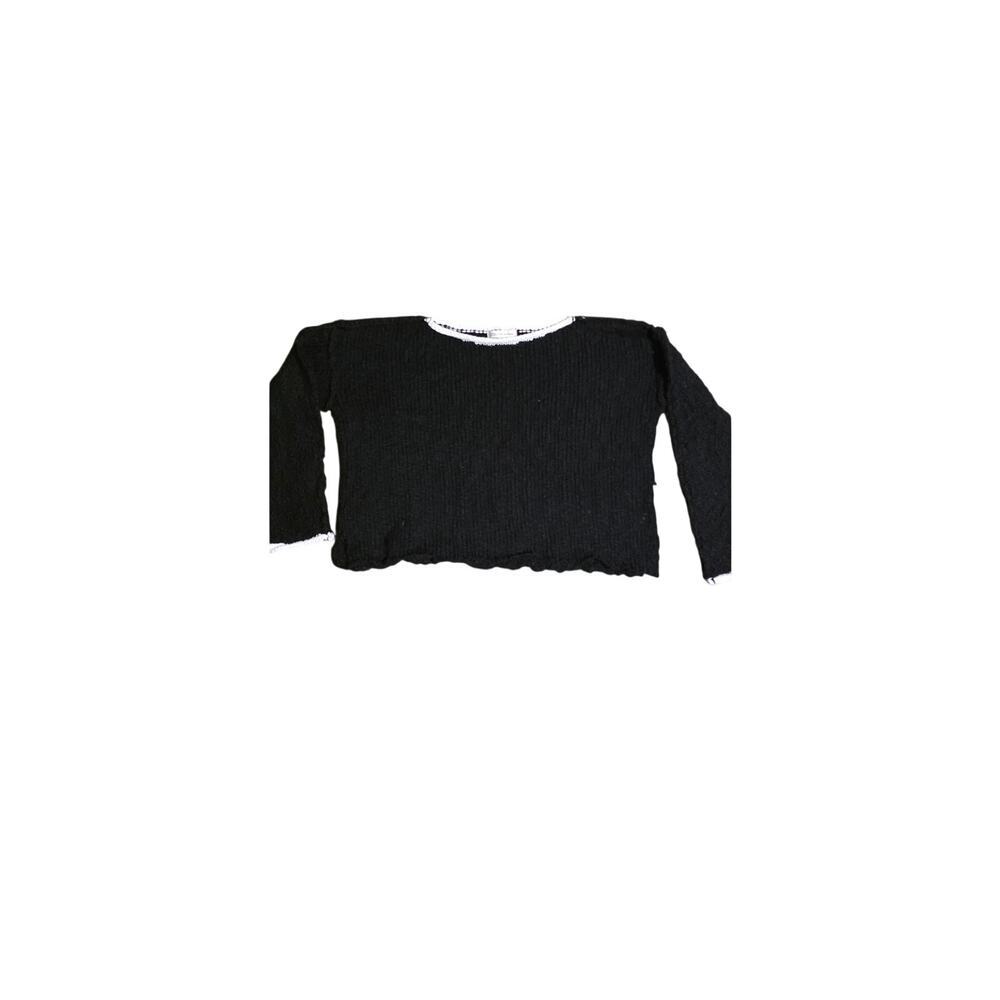 Zenana Textured Knit Sweater – Black w/ White – Cropped Fit – L